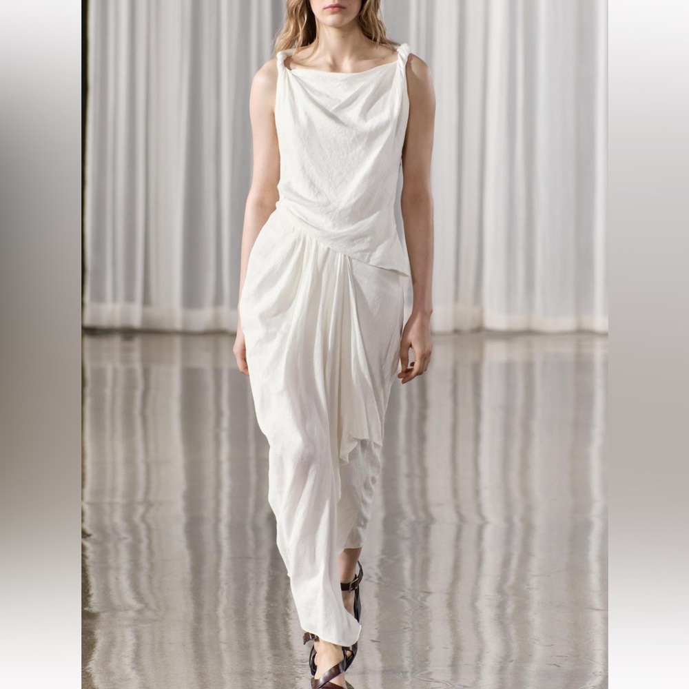 ZARA DRAPED LINEN BLEND DRESS ZW COLLECTION